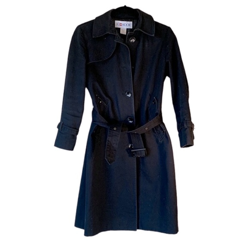 VTG JG Hook Women Navy Lined Belted Twill Trench Rain Coat Jacket 2P Casual